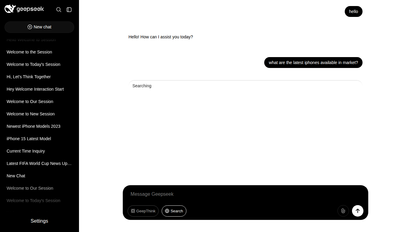 GeepSeek full chat interface